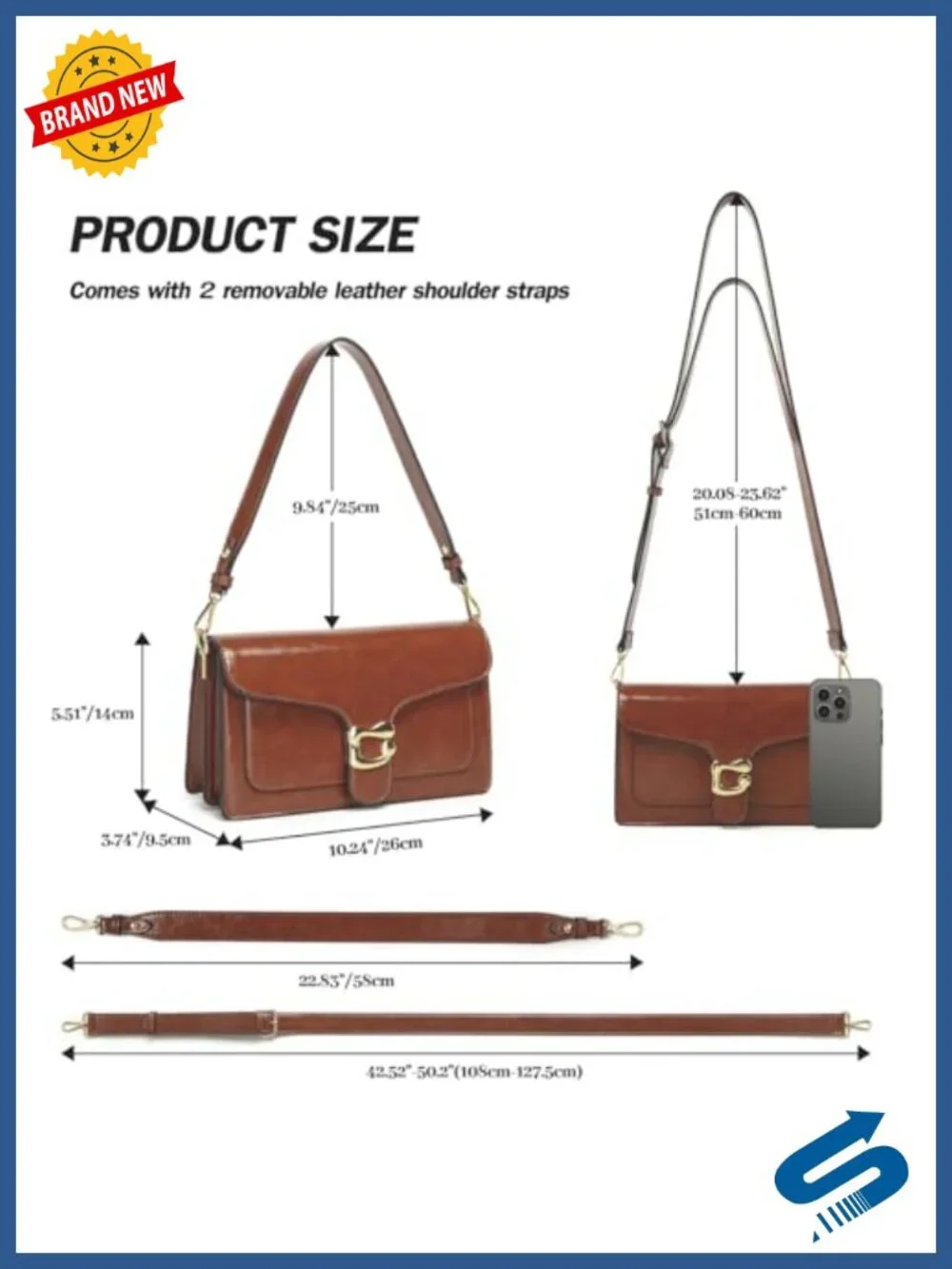 Vegan Leather Crossbody Bag with 2 Detachable Straps, Retro Purse